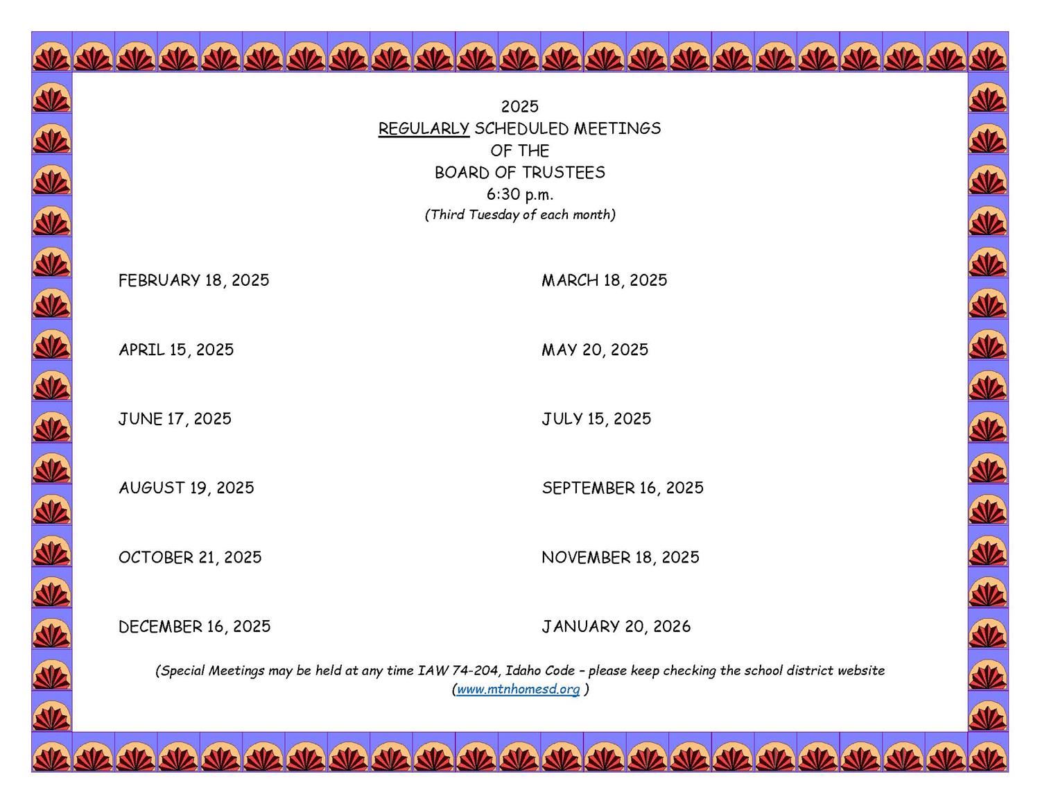 2025 School Board Calendar